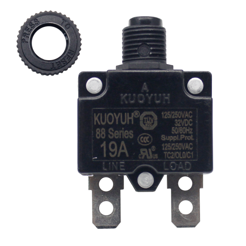 KUOYUH 19 Amp 88 Series Quick Connect Terminals Push-To-Reset Thermal Circuit Breaker