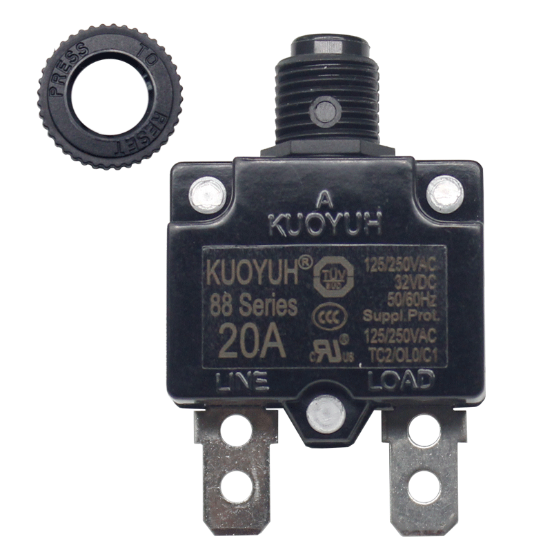 KUOYUH 20 Amp 88 Series Quick Connect Terminals Push-To-Reset Thermal Circuit Breaker