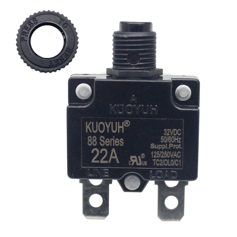 KUOYUH 22 Amp 88 Series Quick Connect Terminals Push-To-Reset Thermal Circuit Breaker