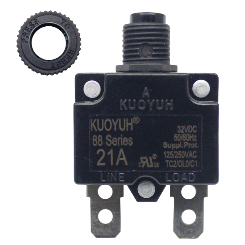 KUOYUH 24 Amp 88 Series Quick Connect Terminals Push-To-Reset Thermal Circuit Breaker