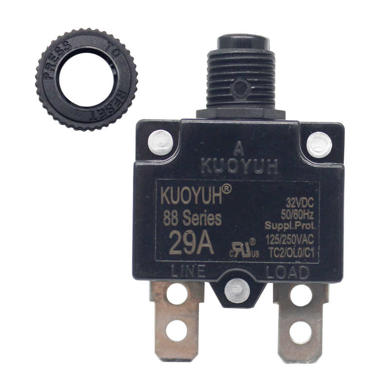 KUOYUH 29 Amp 88 Series Quick Connect Terminals Push-To-Reset Thermal Circuit Breaker