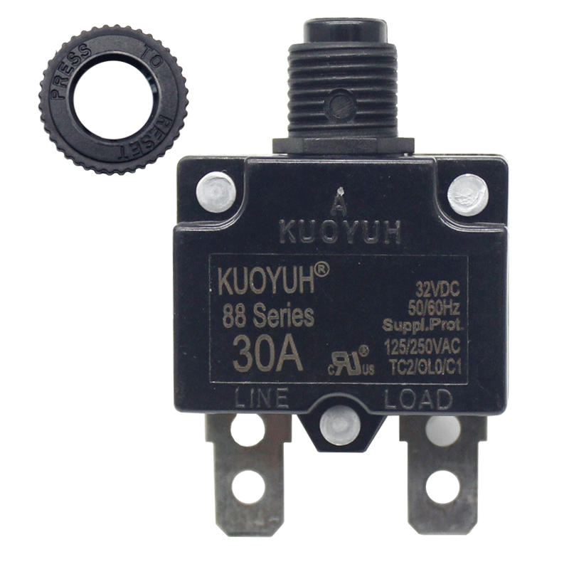 KUOYUH 30 Amp 88 Series Quick Connect Terminals Push-To-Reset Thermal Circuit Breaker