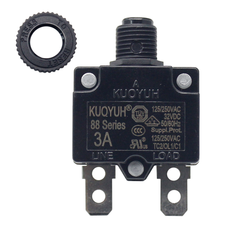 KUOYUH 3 Amp 88 Series Quick Connect Terminals Push-To-Reset Thermal Circuit Breaker