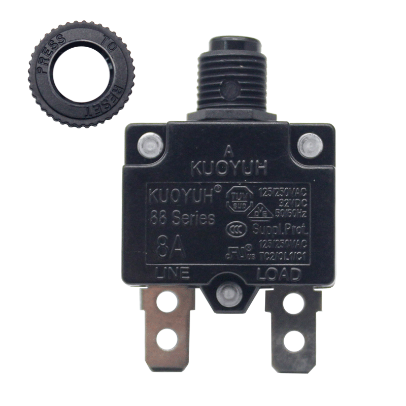 KUOYUH 8 Amp 88 Series Quick Connect Terminals Push-To-Reset Thermal Circuit Breaker