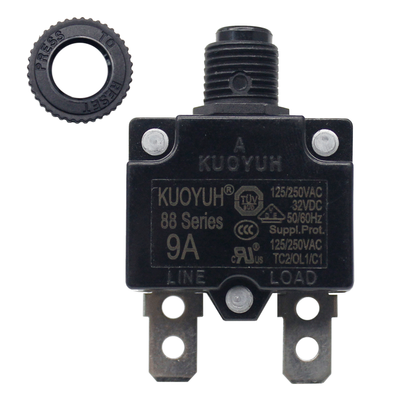 KUOYUH 9 Amp 88 Series Quick Connect Terminals Push-To-Reset Thermal Circuit Breaker