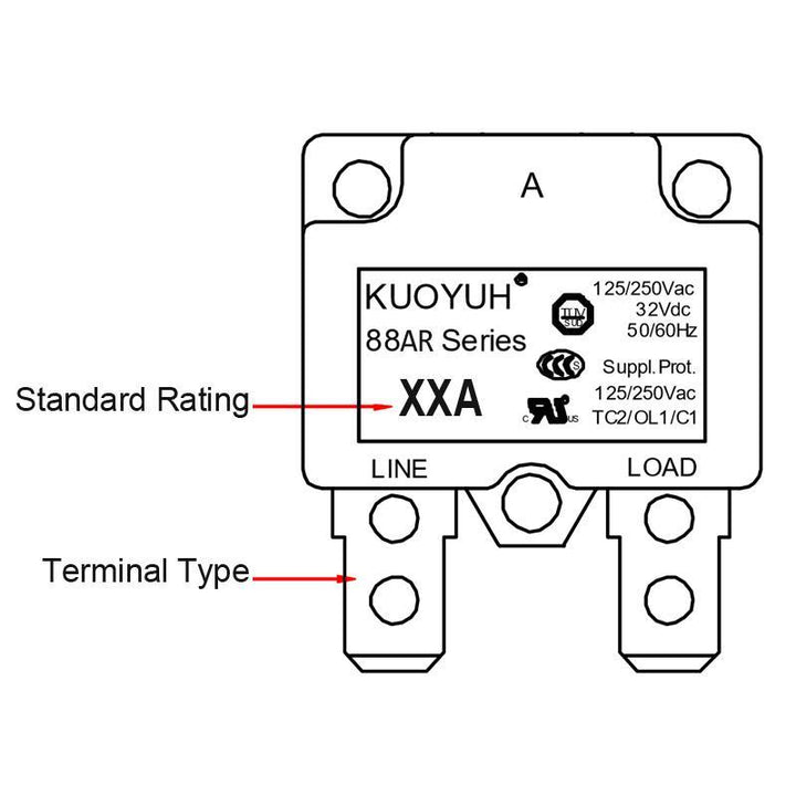 KUOYUH 17 Amp 88AR Series Quick Connect Terminals Automatic-Reset Thermal Circuit Breaker