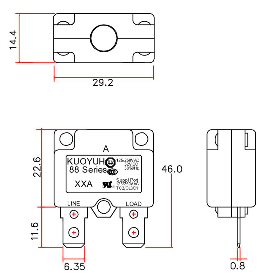 KUOYUH 3 Amp 88AR Series Quick Connect Terminals Automatic-Reset Thermal Circuit Breaker