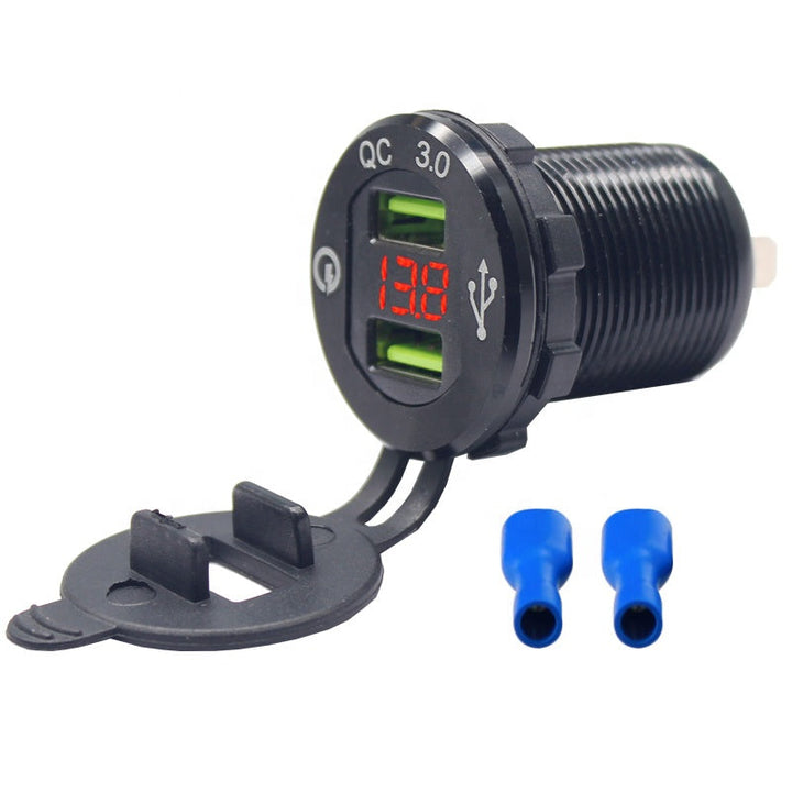 Aluminium Power Outlet with LED Voltmeter for 12V 24V Car Boat Marine Quick Charge 3.0 Dual USB Car Charger Fast Charge Socket