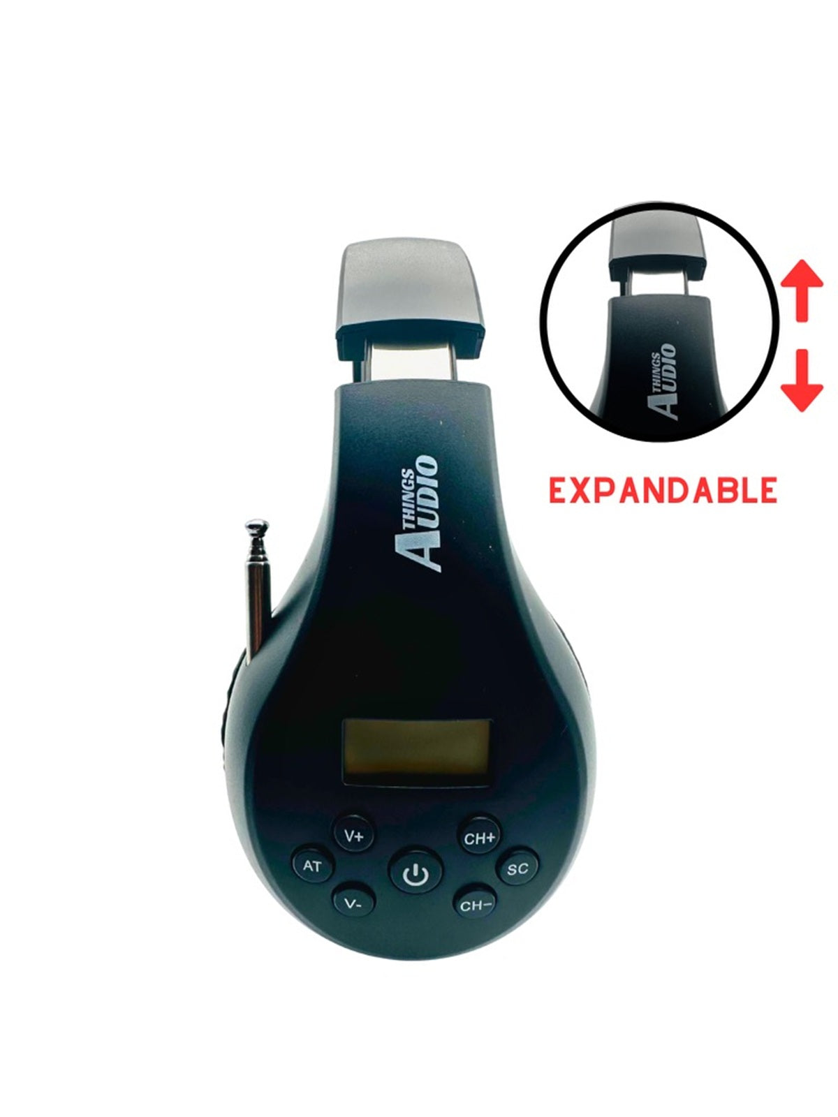 Things Audio black and lime green expandable over-ear FM radio headphones