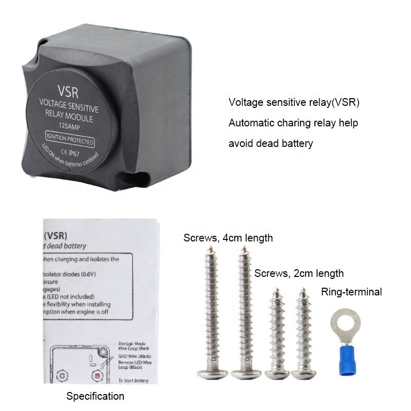 DC 12V Smart Automatic Auto Dual Battery Isolator vsr relay 125A for caravan marine RV boat