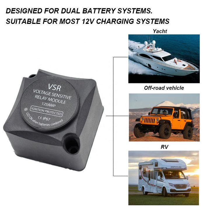 DC 12V Smart Automatic Auto Dual Battery Isolator vsr relay 125A for caravan marine RV boat