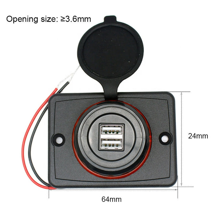 Dual 4.8A DC 12V 24V Panel Mount Train Tram Marine Boat Car Bus Seat USB Charging Port Bus USB Charger