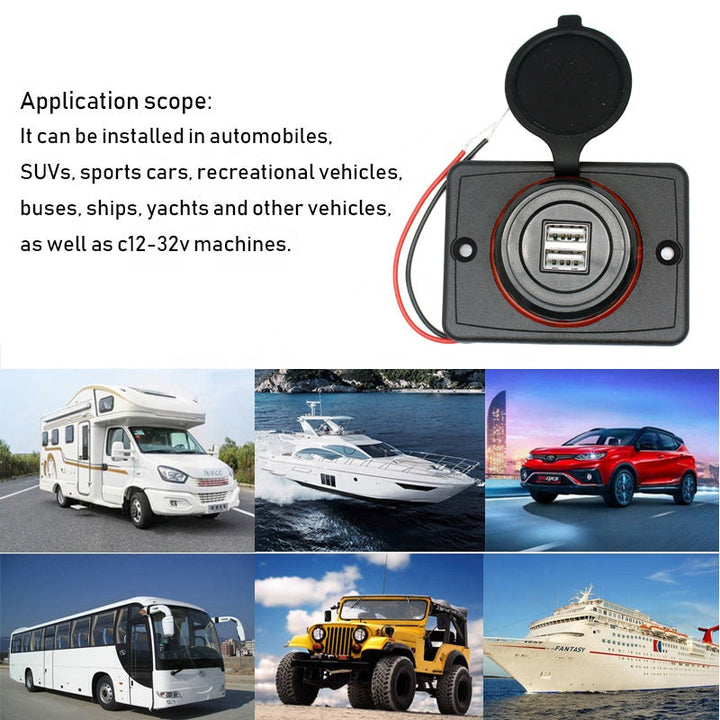 Dual 4.8A DC 12V 24V Panel Mount Train Tram Marine Boat Car Bus Seat USB Charging Port Bus USB Charger