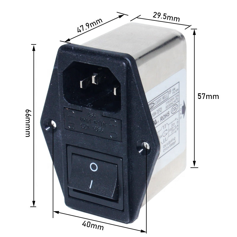 EMI double fuse holder filter with rocker switch and socket CW2C-10A-T(F2)