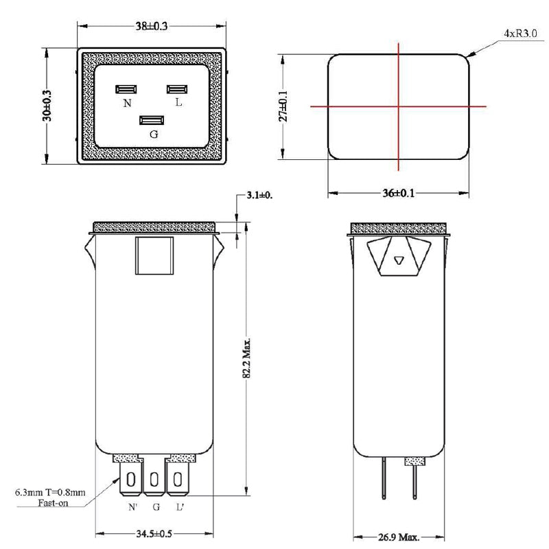 Electrical Buddy IEC 320 C20 Male Socket Panel Mount Power Line EMI Filter