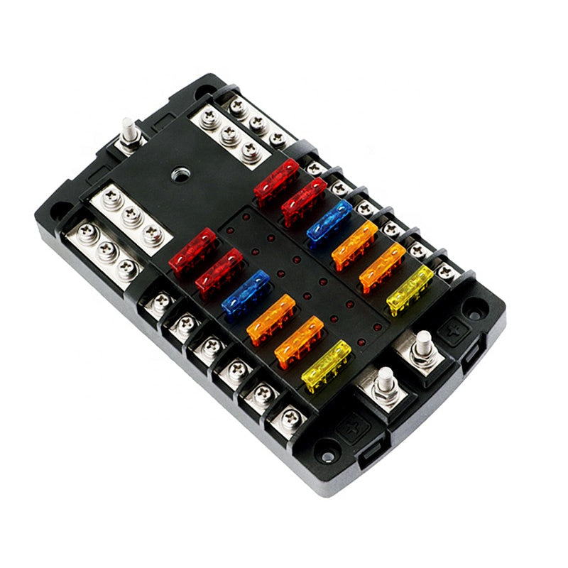 Extractme Upgraded 12 Way Fuse Block Box with Thumbscrew and LED Indicator 12 Circuit Blade Fuse Box Holder