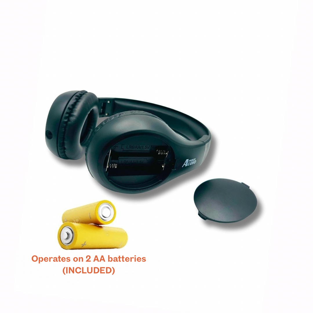 Things Audio black over-ear FM radio headphones with AA batteries included