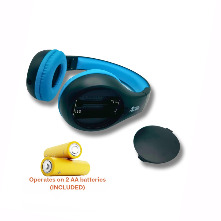 Things Audio black and blue over-ear m radio headphones with AA batteries included