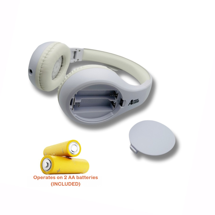 Things Audio white over-ear FM radio headphones with AA batteries included