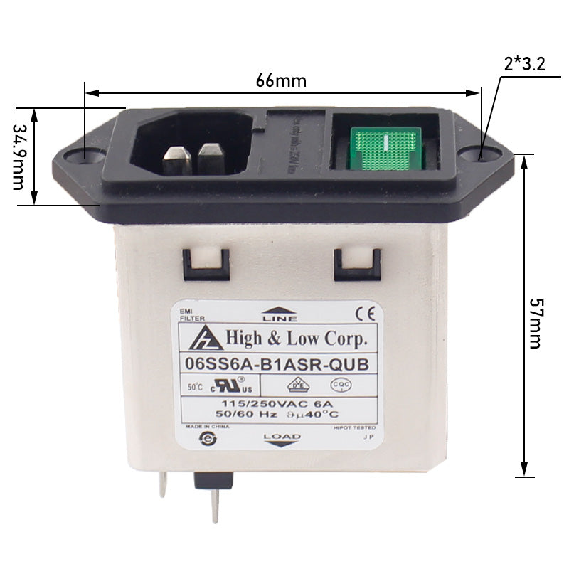 IEC Power inlet module C14 EMI filter screw mounted 2 fuses with green illuminated rocker switchIMG1
