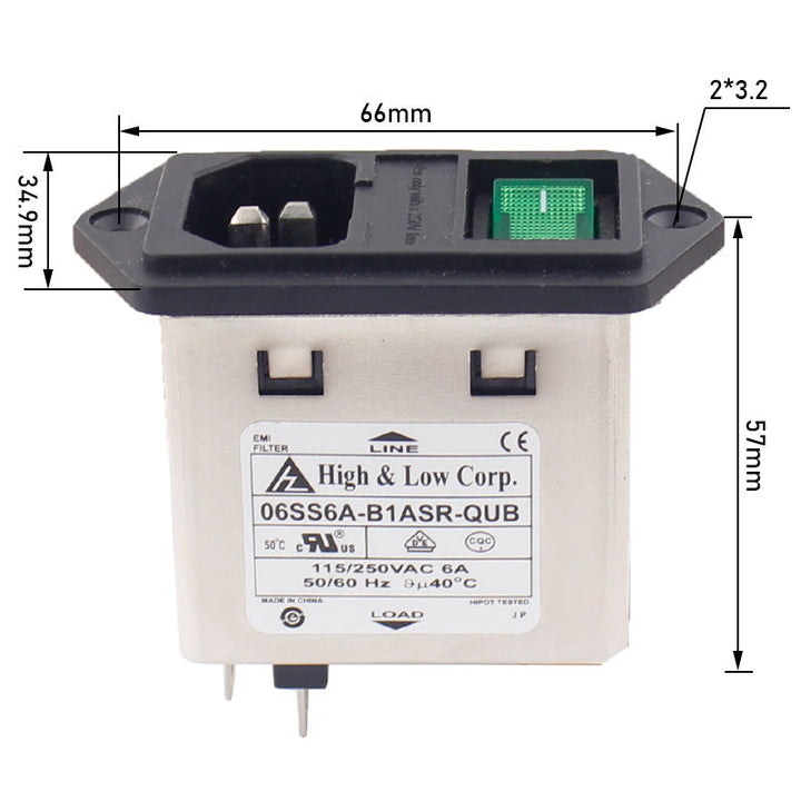 IEC Power inlet module C14 EMI filter screw mounted 2 fuses with green illuminated rocker switchIMG1