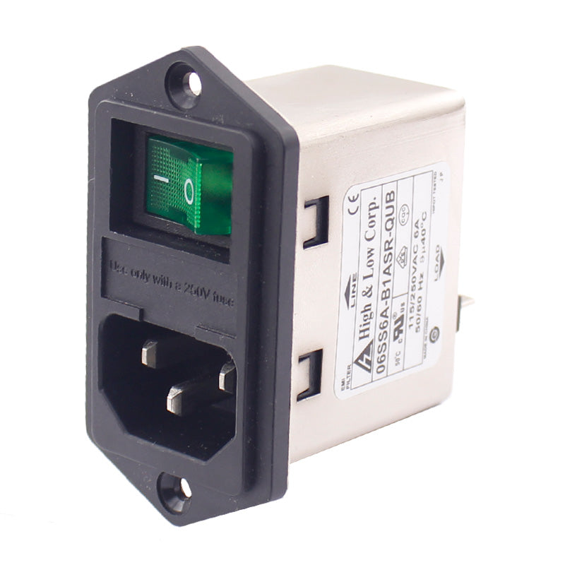 IEC Power inlet module C14 EMI filter screw mounted 2 fuses with green illuminated rocker switchIMG1