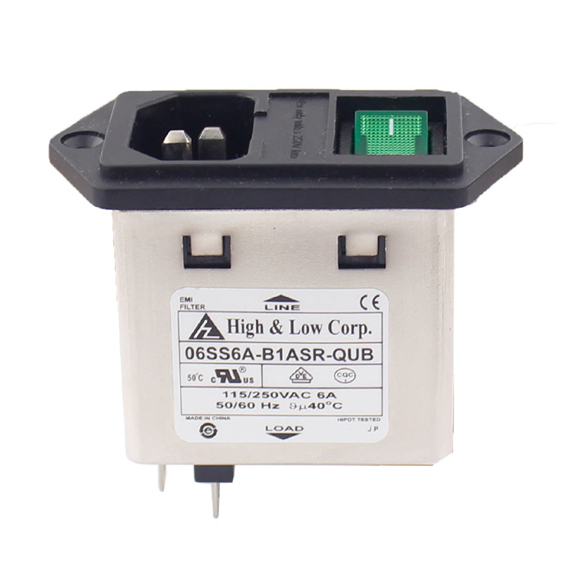 IEC Power inlet module C14 EMI filter screw mounted 2 fuses with green illuminated rocker switchIMG1