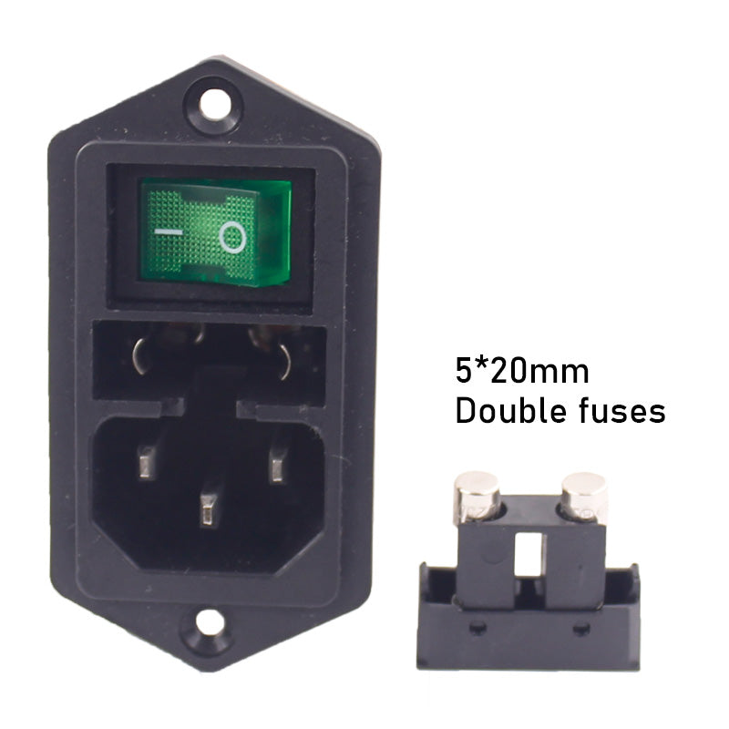 IEC Power inlet module C14 EMI filter screw mounted 2 fuses with green illuminated rocker switchIMG1