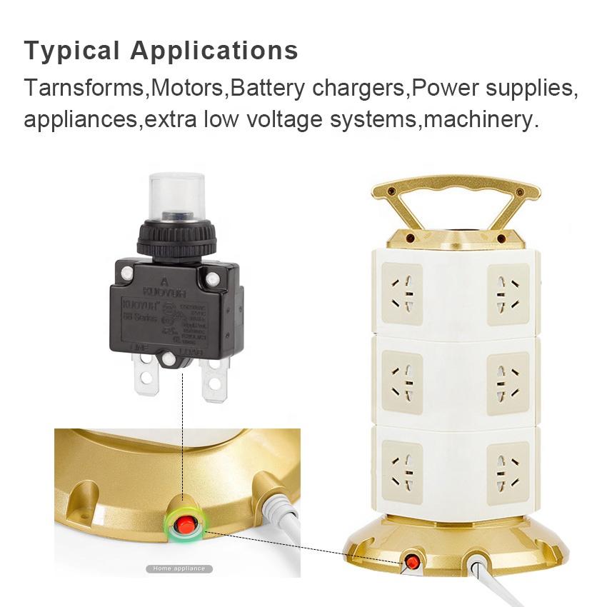 KUOYUH 18 Amp 88 Series Quick Connect Terminals Push-To-Reset Thermal Circuit Breaker