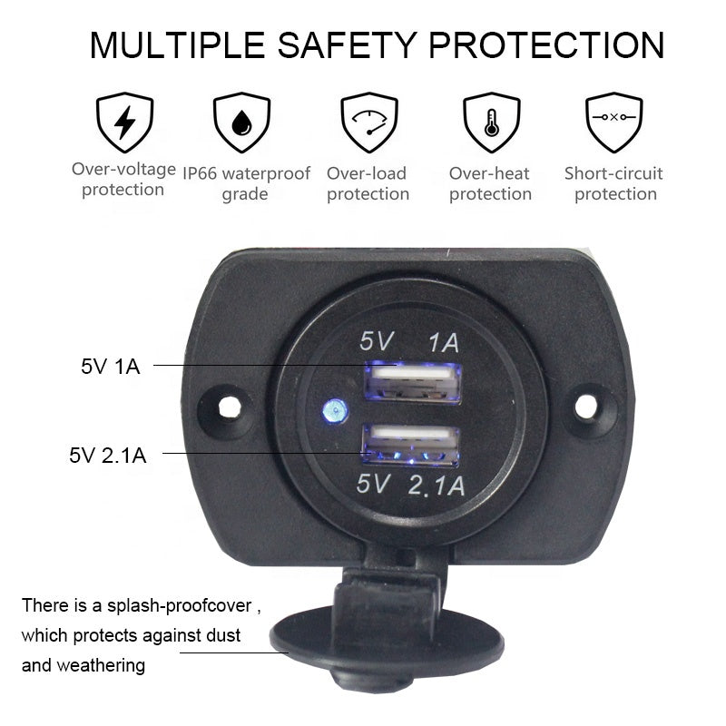 New 4.2A dual usb charger socket adapter for car, boat, and bus