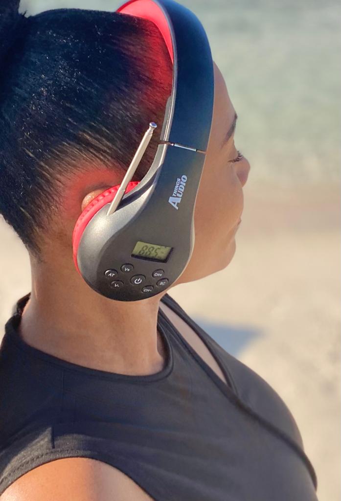Things Audio Portable FM Radio Headphones - Active Edition for Fitness & Outdoor Work - Extended Antenna Wireless Design (Black/Red)