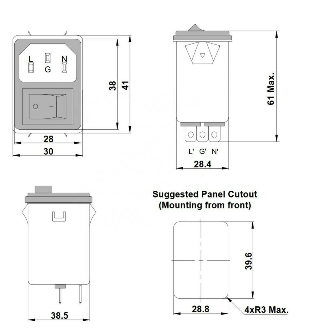 POWER ENTRY MODULE EMI filter IEC 320 C14 SOCKET With DPST 03SS3-SPSR-Q(B)