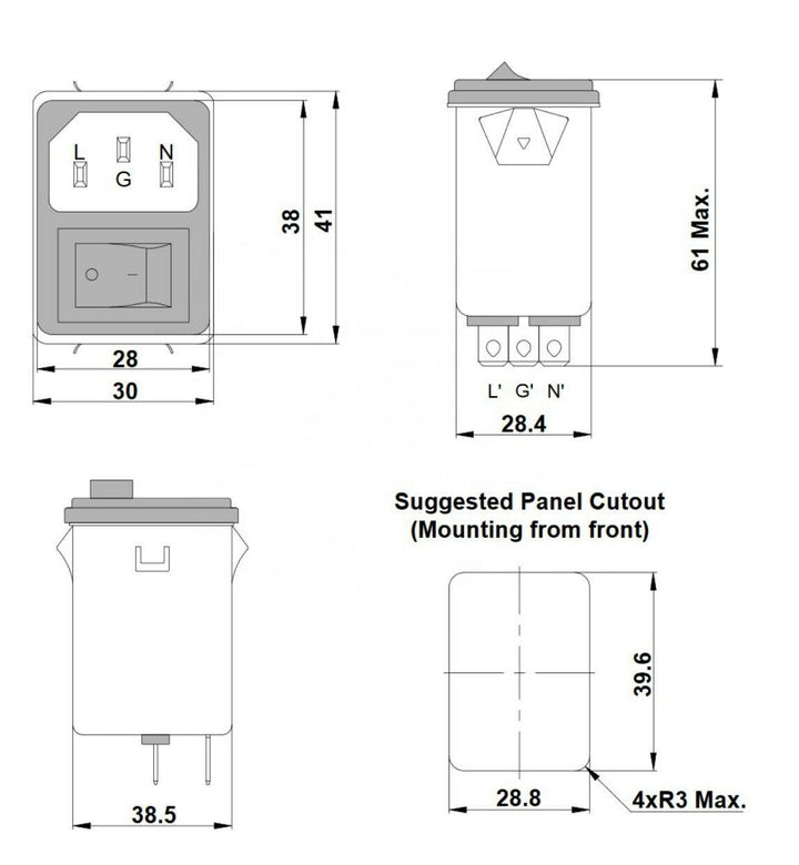 POWER ENTRY MODULE EMI filter IEC 320 C14 SOCKET With DPST 03SS3-SPSR-Q(B)