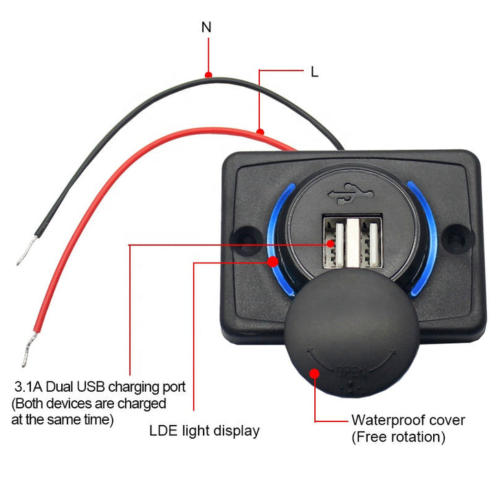 Panel Mount Dual 3.1A Massage Chair Marine Boat Car Bus Seat USB