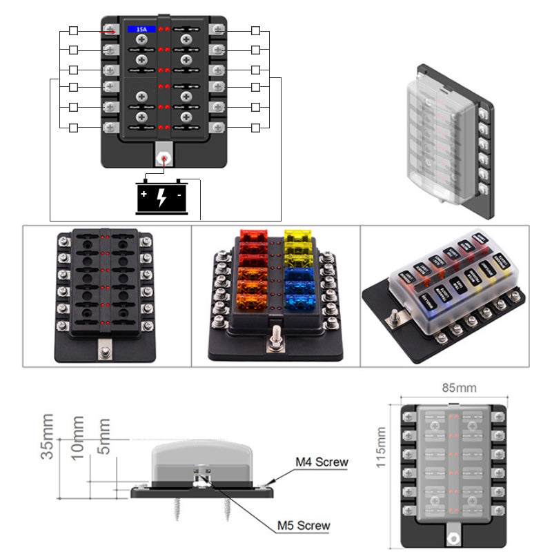 Protection Cover Holder Standard Circuit Fuse Holder Box Block for Car Boat 12 Way Blade Fuse Box