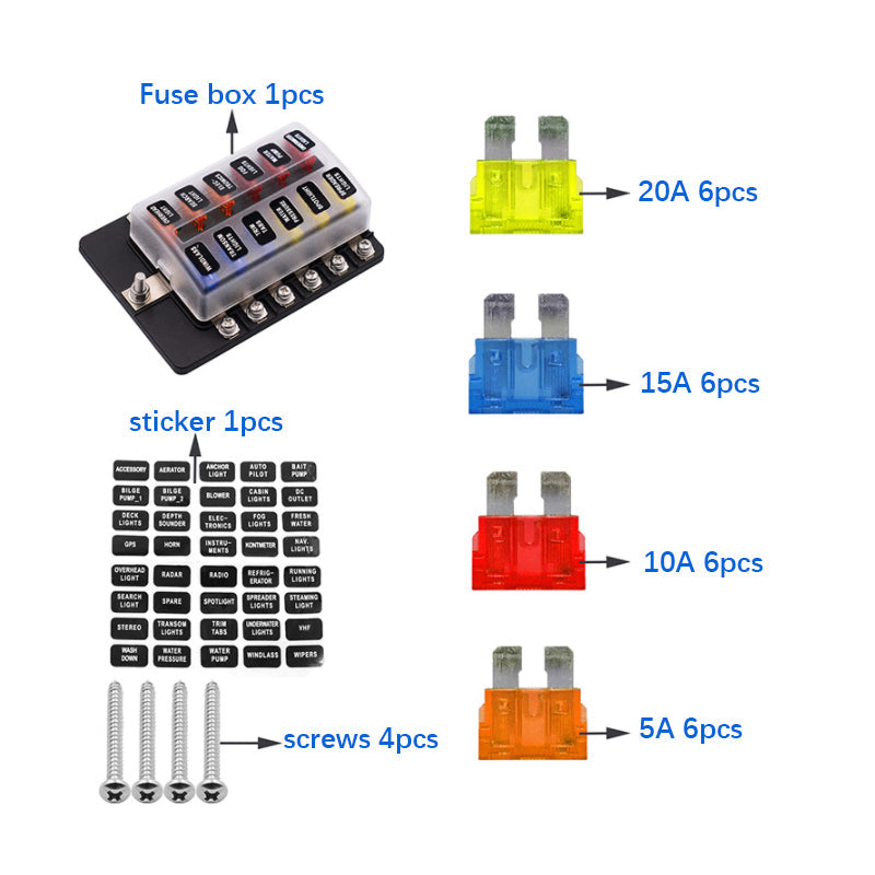 Protection Cover Holder Standard Circuit Fuse Holder Box Block for Car Boat 12 Way Blade Fuse Box