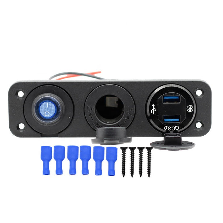 QC 3.0 Dual USB Ports with LED Voltmeter 12V Power Ignition Socket Outlet for Car Boat Marine RV Switch Panel