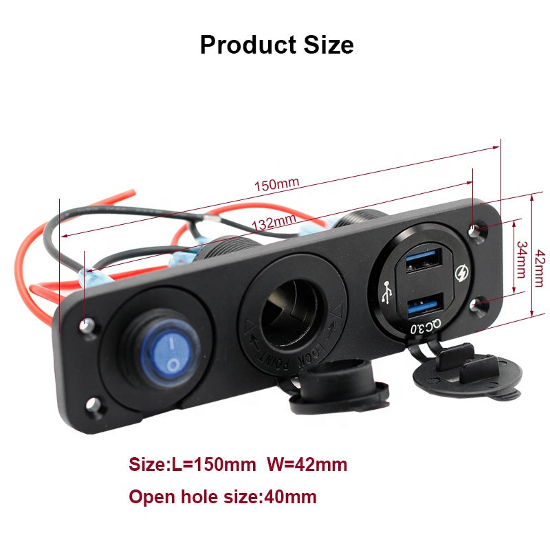 QC 3.0 Dual USB Ports with LED Voltmeter 12V Power Ignition Socket Outlet for Car Boat Marine RV Switch Panel