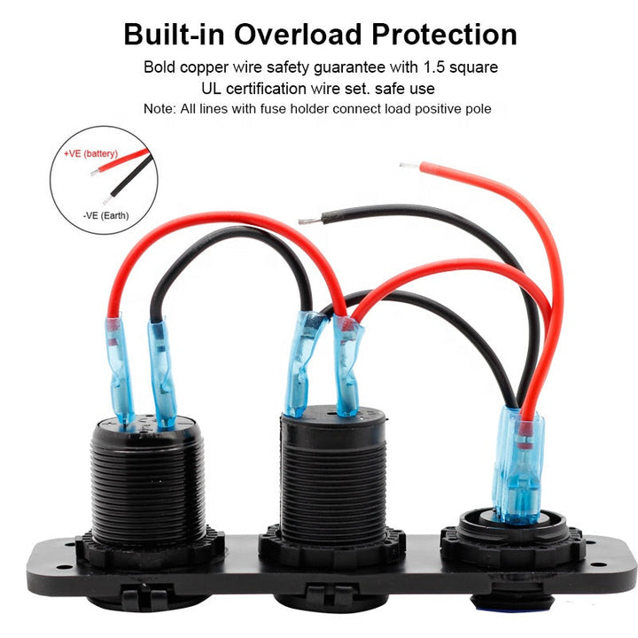 QC 3.0 Dual USB Ports with LED Voltmeter 12V Power Ignition Socket Outlet for Car Boat Marine RV Switch Panel