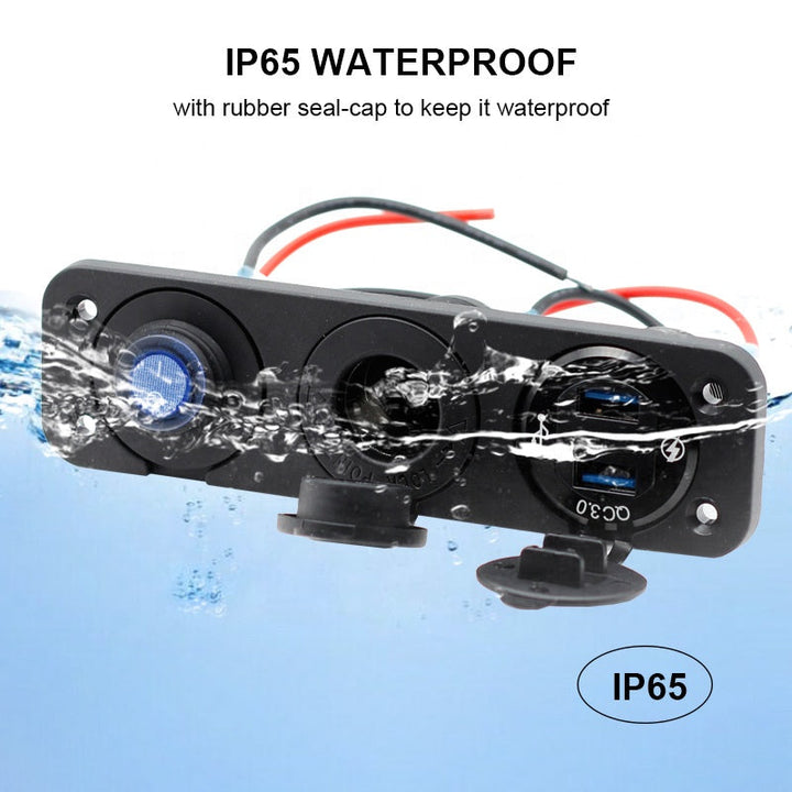 QC 3.0 Dual USB Ports with LED Voltmeter 12V Power Ignition Socket Outlet for Car Boat Marine RV Switch Panel