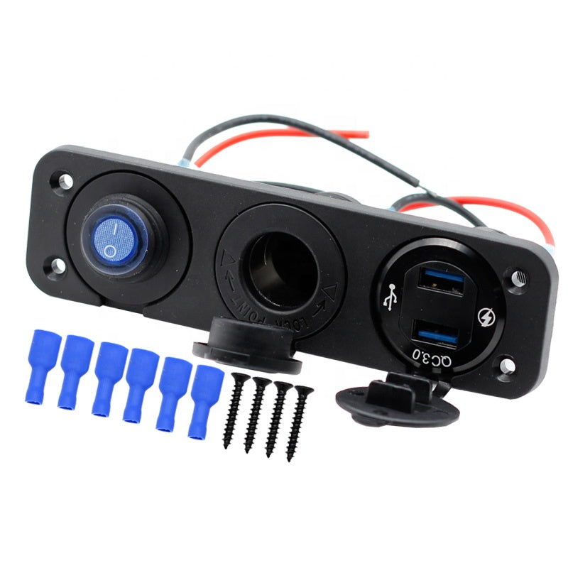 QC 3.0 Dual USB Ports with LED Voltmeter 12V Power Socket Outlet for Car Boat Marine RV Switch Panel