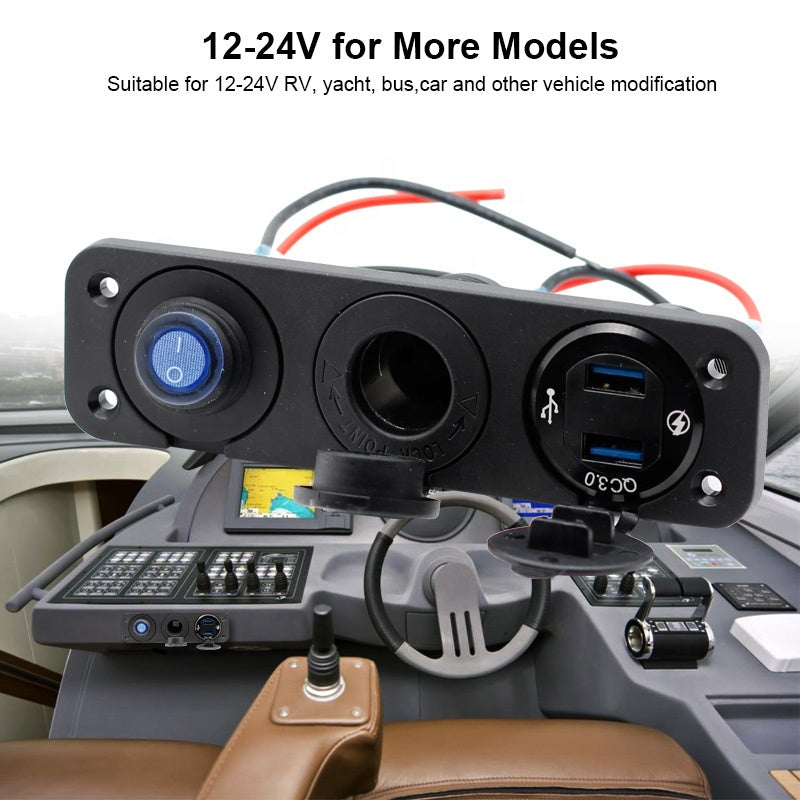 QC 3.0 Dual USB Ports with LED Voltmeter 12V Power Socket Outlet for Car Boat Marine RV Switch Panel