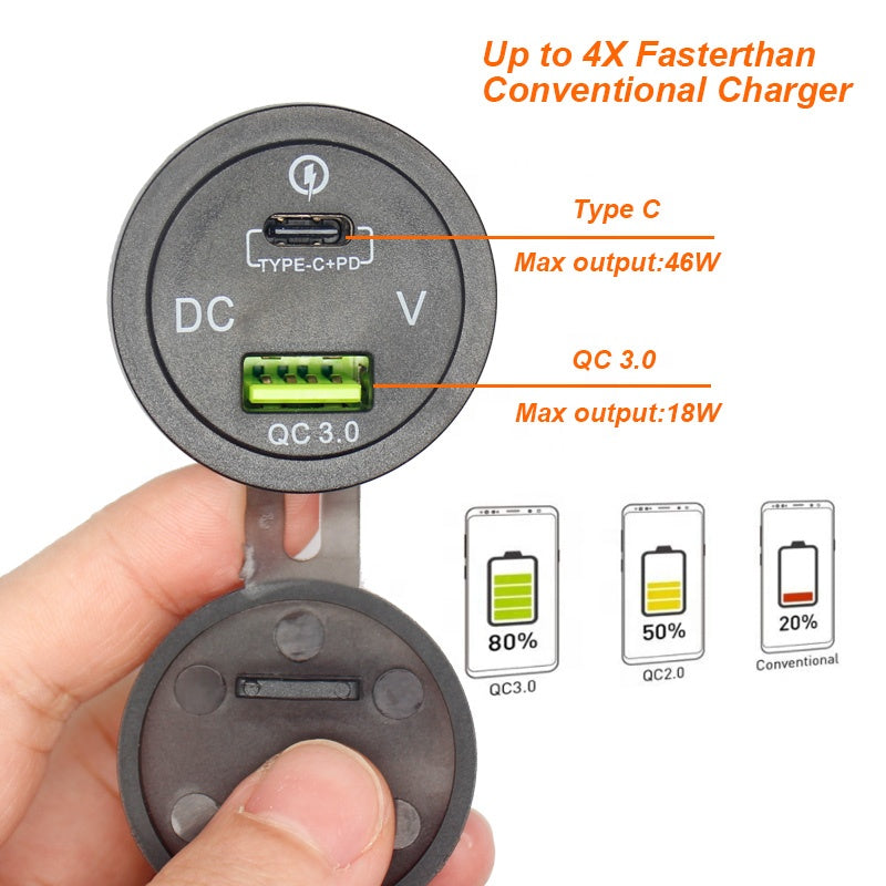 QC 3.0 Quick Charger 12V/24V Car Power Outlet Waterproof Socket 64W Dual USB Charger Socket PD Type C USB Car Charger Socket