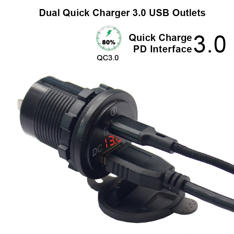 QC 3.0 Quick Charger 12V/24V Car Power Outlet Waterproof Socket 64W Dual USB Charger Socket PD Type C USB Car Charger Socket