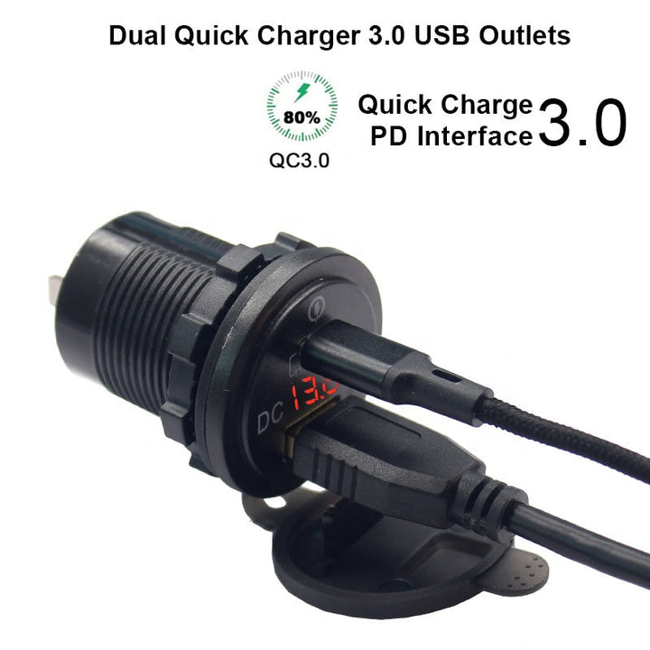 QC 3.0 Quick Charger 12V/24V Car Power Outlet Waterproof Socket 64W Dual USB Charger Socket PD Type C USB Car Charger Socket