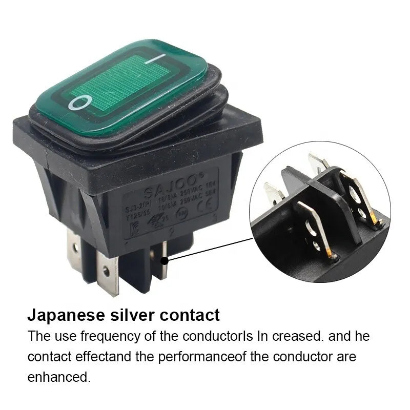 Rleil 250v 16A t100/55 waterproof green illuminated rocker switches SJ3-2(P)