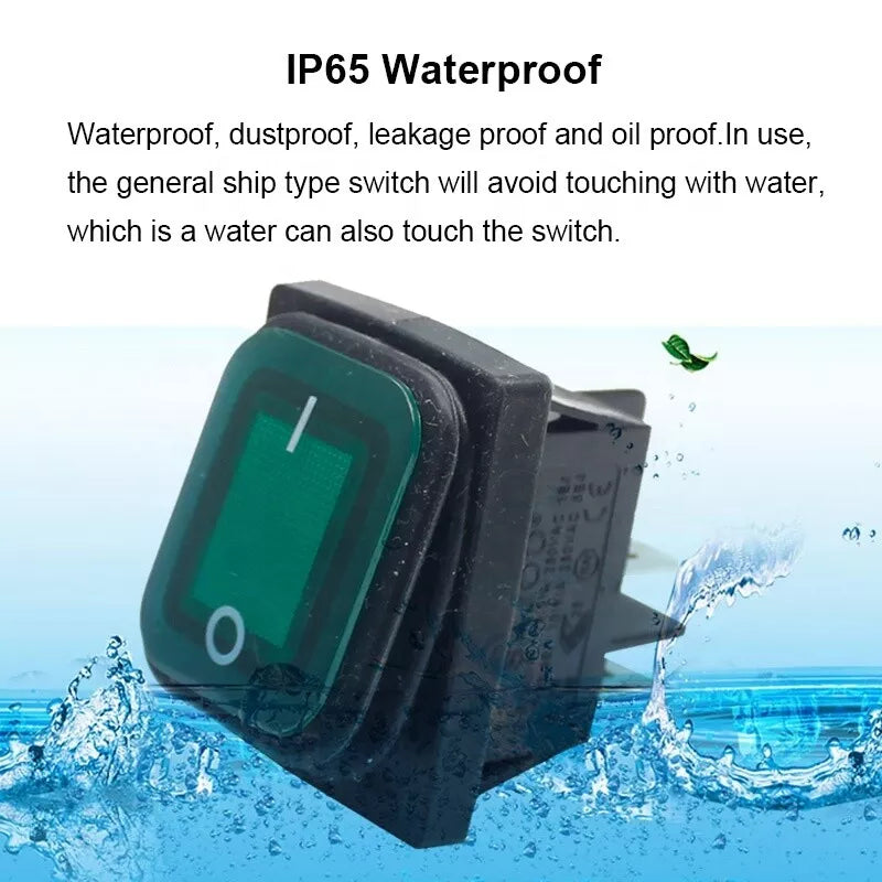 Rleil 250v 16A t100/55 waterproof green illuminated rocker switches SJ3-2(P)