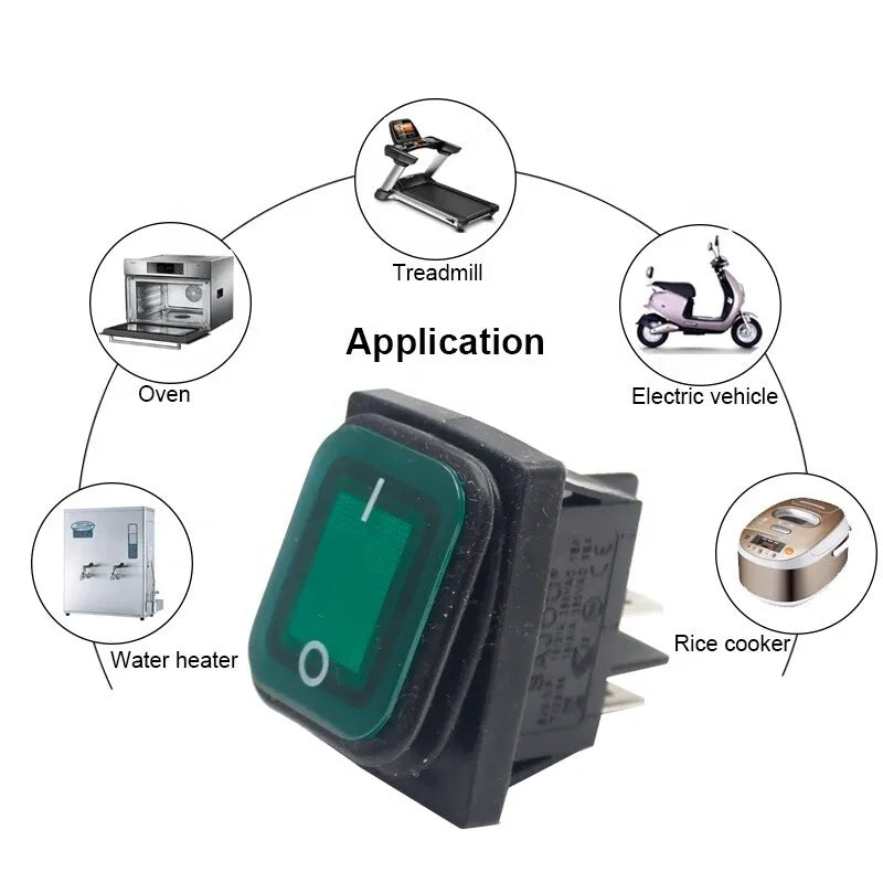 Rleil 250v 16A t100/55 waterproof green illuminated rocker switches SJ3-2(P)