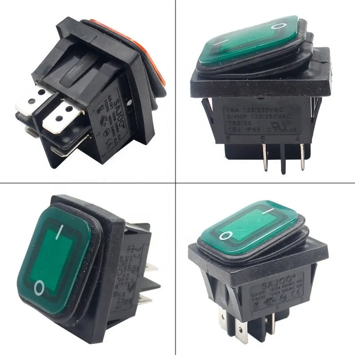 Rleil 250v 16A t100/55 waterproof green illuminated rocker switches SJ3-2(P)