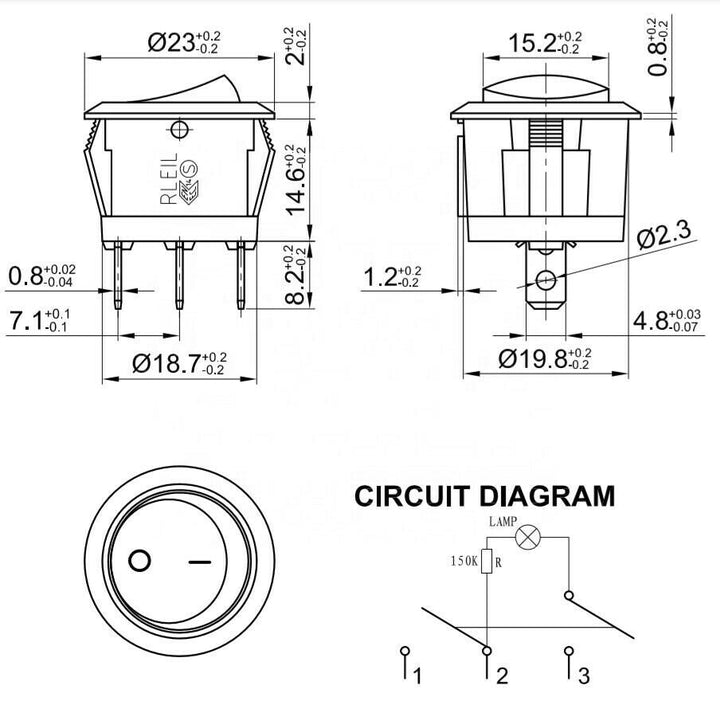 Round rocker switch with red lamp RLEIL power switch RL3-5T105